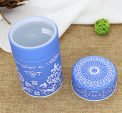 お茶缶：ジャスパー缶blue１個に関する画像です。